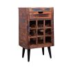 DunaWest 9 Bottle Storage Wine Rack Cabinet with 1 Drawer and Angled Metal Legs, Brown - Default