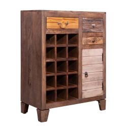 DunaWest 35 Inch 3 Drawer Wooden 15 Bottle Wine Accent Cabinet with 1 Door Storage, Brown - Default