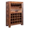 DunaWest 43 Inch Single Drawer 20 Bottle Wine Storage Cabinet with Stemware Hanger, Brown - Default