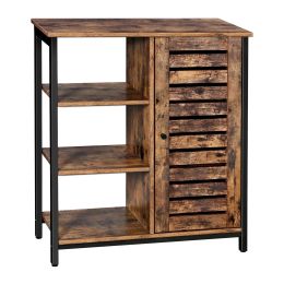 DunaWest Wooden Storage Cabinet with Shutter Door and 3 Compartments, Rustic Brown - BM222534