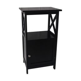 DunaWest 28.74 Inches Single Door Wooden Storage Cabinet with Open Shelf and X Side Panels, Black - UPT-230670