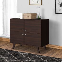 DunaWest 35 Inch Wooden Multipurpose Storage Cabinet with 4 Doors and Angled Legs, Dark Brown - UPT-242347