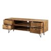 63 Inch Mango Wood TV Cabinet with Spacious Storage, Natural Brown and Black - UPT-195118