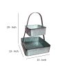 2 Tier Square Galvanized Metal Corrugated Tray with Arched Handle, Gray - BM195137