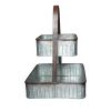 2 Tier Square Galvanized Metal Corrugated Tray with Arched Handle, Gray - BM195137