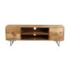 63 Inch Mango Wood TV Cabinet with Spacious Storage, Natural Brown and Black - UPT-195118