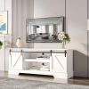 Amerlife TV Stand Sliding Barn Door Modern Farmhouse Wood Entertainment Center Storage Cabinet - white