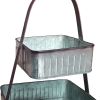 2 Tier Square Galvanized Metal Corrugated Tray with Arched Handle, Gray - BM195137